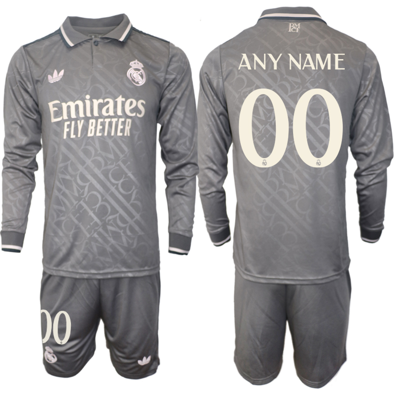 Men 2024-2025 Club Real Madrid away Long Sleeves Grey Customized Soccer Jersey->real madrid jersey->Soccer Club Jersey